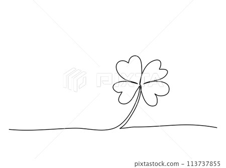 Four-leaf clover, one line drawing vector illustration. 113737855