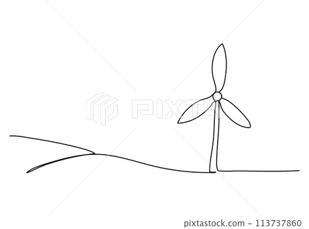 Wind power station. One line drawing vector illustration. Wind power station. One line drawing vector illustration. 113737860
