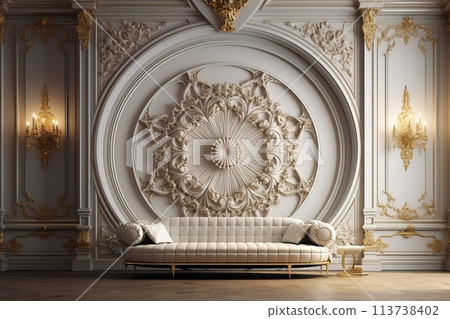 Royal sofa in a beautiful room with flowers. Luxury background 113738402