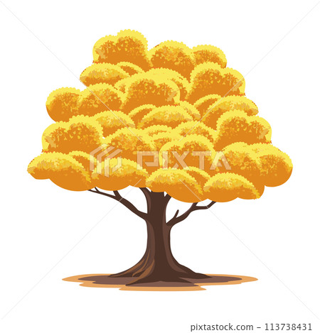 Beautiful autumn tree with a yellow crown of leaves. Blooming tree in autumn. illustration vector 113738431