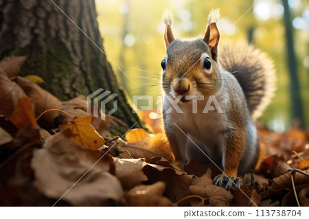 Beautiful squirrel in the park. Cute animal 113738704