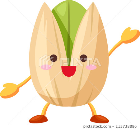 Cute pistachio character raising one hand 113738886
