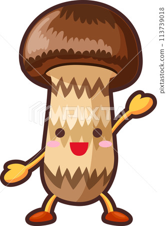 Illustration of a cute matsutake mushroom raising one hand 113739018