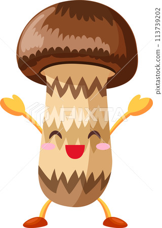 一個可愛的松茸人物舉起雙手的插圖 113739202