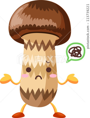 Illustration of a grumpy cute matsutake mushroom character Illustration of a grumpy cute matsutake mushroom character 113739221