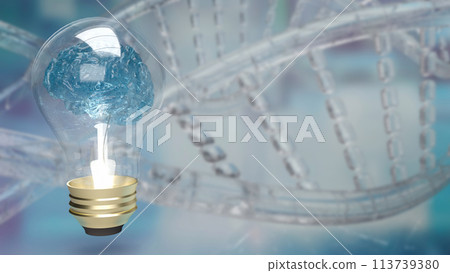 The Brain light bulb on dna background  for education or creative inspiration concept 3d rendering. 113739380