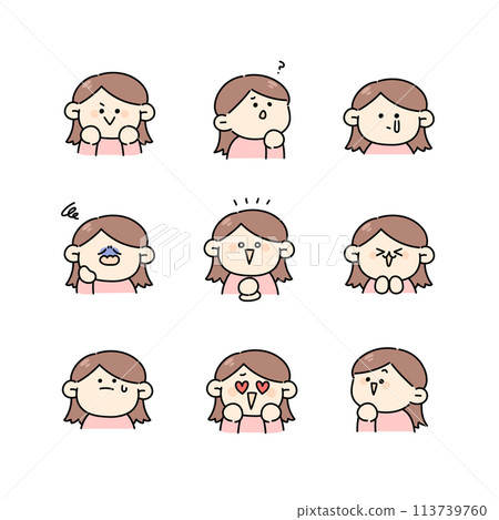 Female facial expression and pose difference set Female facial expression and pose difference set 113739760