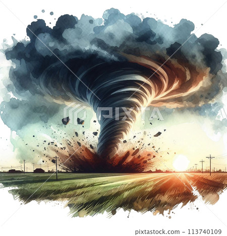powerful tornado touching down in a field - Stock Illustration ...