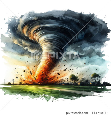 powerful tornado touching down in a field - Stock Illustration ...