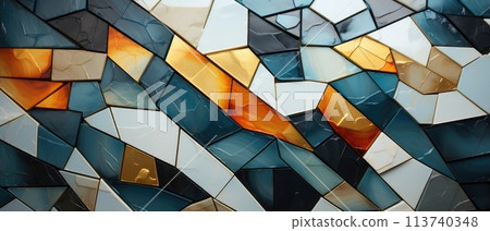 Elegance and simplicity merge in this abstract composition of white and gray geometric marble stone tiles, Ai Generated. 113740348