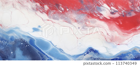 Elegance meets color in this abstract marbled white, red, and blue marble stone wall texture, a captivating visual, Ai Generated. 113740349