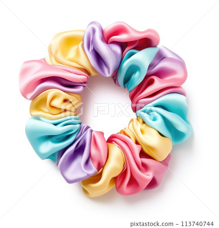 Colorful hair scrunchie, a fabric-covered elastic band for fastening hair, Ai Generated. 113740744