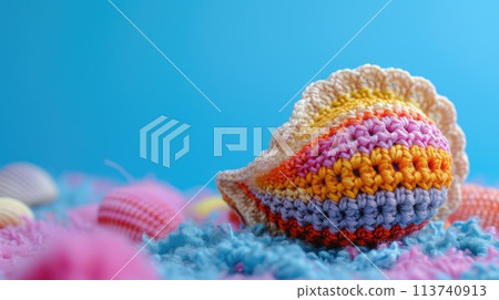 Crocheted cockle toy vibrant backdrop, handcrafted and adorable, Ai Generated 113740913