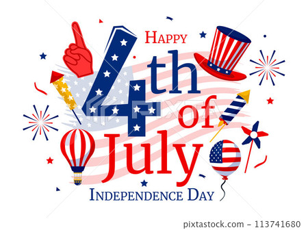 4th of July Happy Independence Day USA Vector Illustration with American Flag and Balloons in Flat National Holiday Cartoon Background Design 113741680