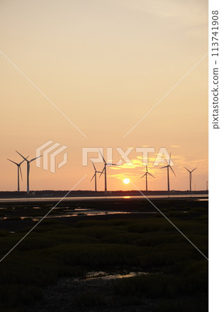 [Taiwan] Sunset and windmills at Gaomei Wetlands 113741908
