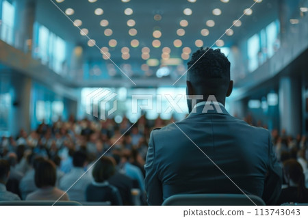 Speaker at business conference addressing audience 113743043