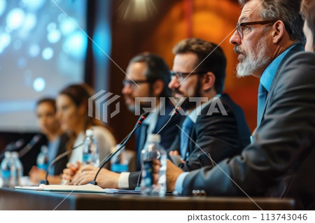 Corporate business leaders at conference panel discussion 113743046