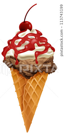 Delicious Cherry-Topped Ice Cream Cone Delicious Cherry-Topped Ice Cream Cone 113743199
