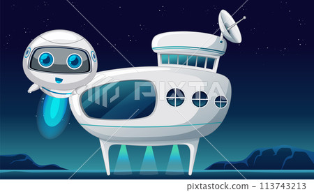 Friendly Robot and Spaceship at Night Friendly Robot and Spaceship at Night 113743213