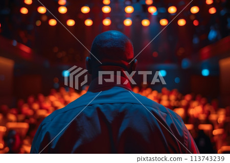 Businessman presenting at a corporate event with audience 113743239