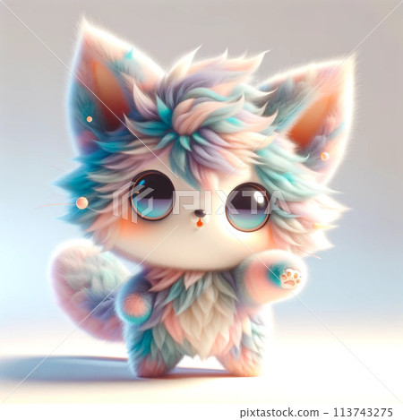Cute cartoon fox with blue eyes and pink hair. 3d rendering 113743275