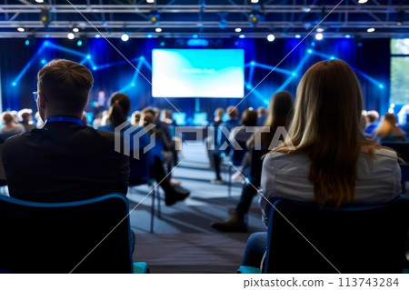 Focused audience at a professional conference presentation 113743284
