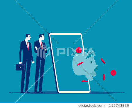 Investor standing with mobile application. Fintech financial technology Investor standing with mobile application. Fintech financial technology 113743589