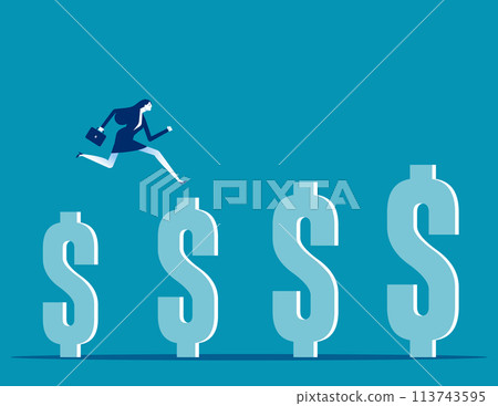 Manger walking on growth dollar signs. Growth earning investment Manger walking on growth dollar signs. Growth earning investment 113743595