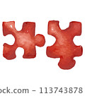 Red jigsaw puzzle piece, watercolor style 113743878