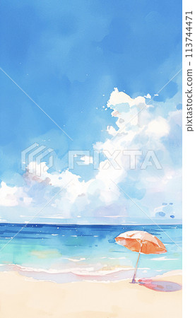 美麗的大海和沙灘傘AI圖像 113744471
