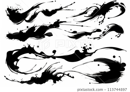 用墨水繪製的畫筆描邊飛濺材料 113744897