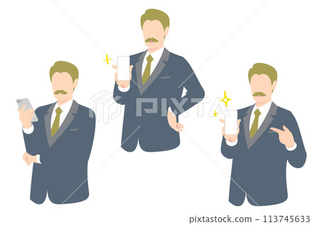 商務人士/經理上半身顯示螢幕並指著手指，同時持有 SP 113745633