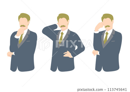 正在思考、舉手或擔心的商務人員/經理的上半身 113745641