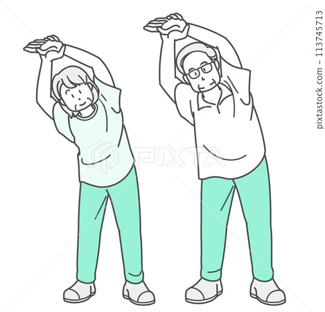 Illustration of a senior couple stretching (short sleeves) 113745713