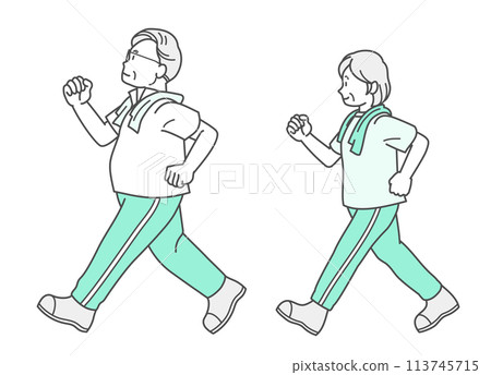 Illustration of a senior couple walking (short sleeves) 113745715