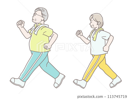 Illustration of a senior couple walking (short sleeves) Illustration of a senior couple walking (short sleeves) 113745719