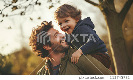 father and child son having fun. family man boy happy together 113745781