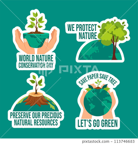 Nature Conservation Day Label Flat Cartoon Hand Drawn Templates Background Illustration 113746683