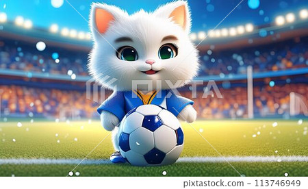 A white cat about to take part in a soccer match 113746949