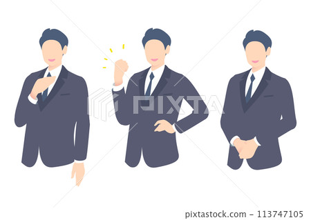 Explanation guide, fist pump, polite business person upper body 113747105