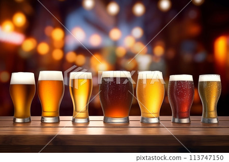Generative ai on theme of foamy German beer in large glass mug for celebration holiday Oktoberfest 113747150