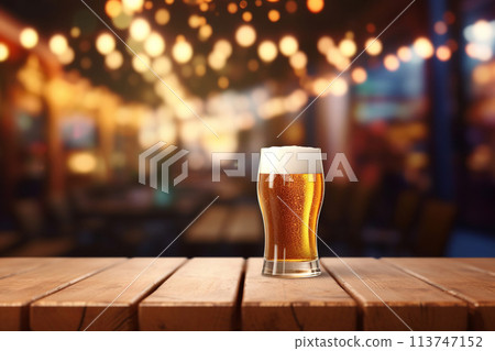 Generative ai on theme of foamy German beer in large glass mug for celebration holiday Oktoberfest 113747152