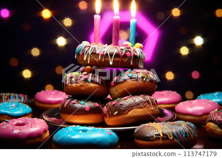 Generative ai on theme of big candlestick with burning candles for celebration holiday Hanukkah 113747179