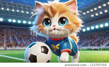 Persian cat about to take part in a soccer match Persian cat about to take part in a soccer match 113747358