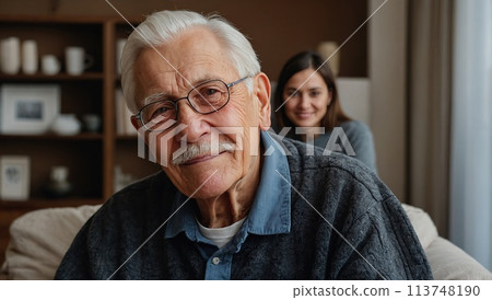 Happy elderly senior smile man in nursing home. 113748190