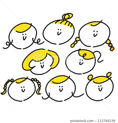 可愛的女臉圖示簡單的線條畫插圖多樣性 113748239