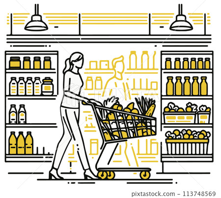 Shopping woman 2 color illustration Shopping woman 2 color illustration 113748569