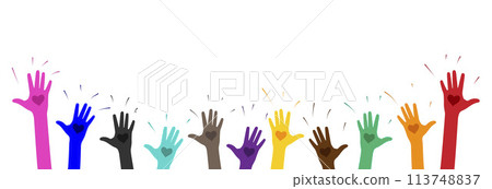Raised hands with a heart. 113748837