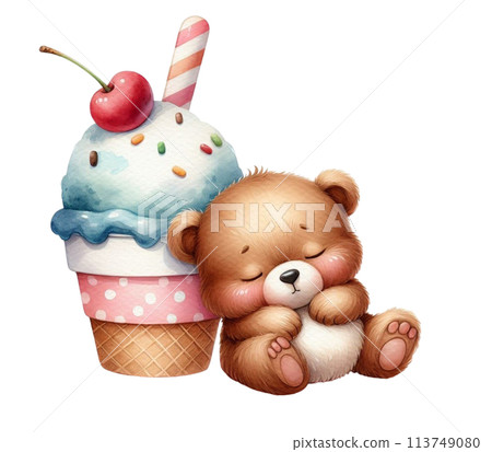 Bear sleeping on an ice cream cup Bear sleeping on an ice cream cup 113749080