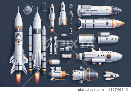 Generative ai on theme of beautiful space rocket in sky, bright meteorites glow in atmosphere Generative ai on theme of beautiful space rocket in sky, bright meteorites glow in atmosphere 113749243